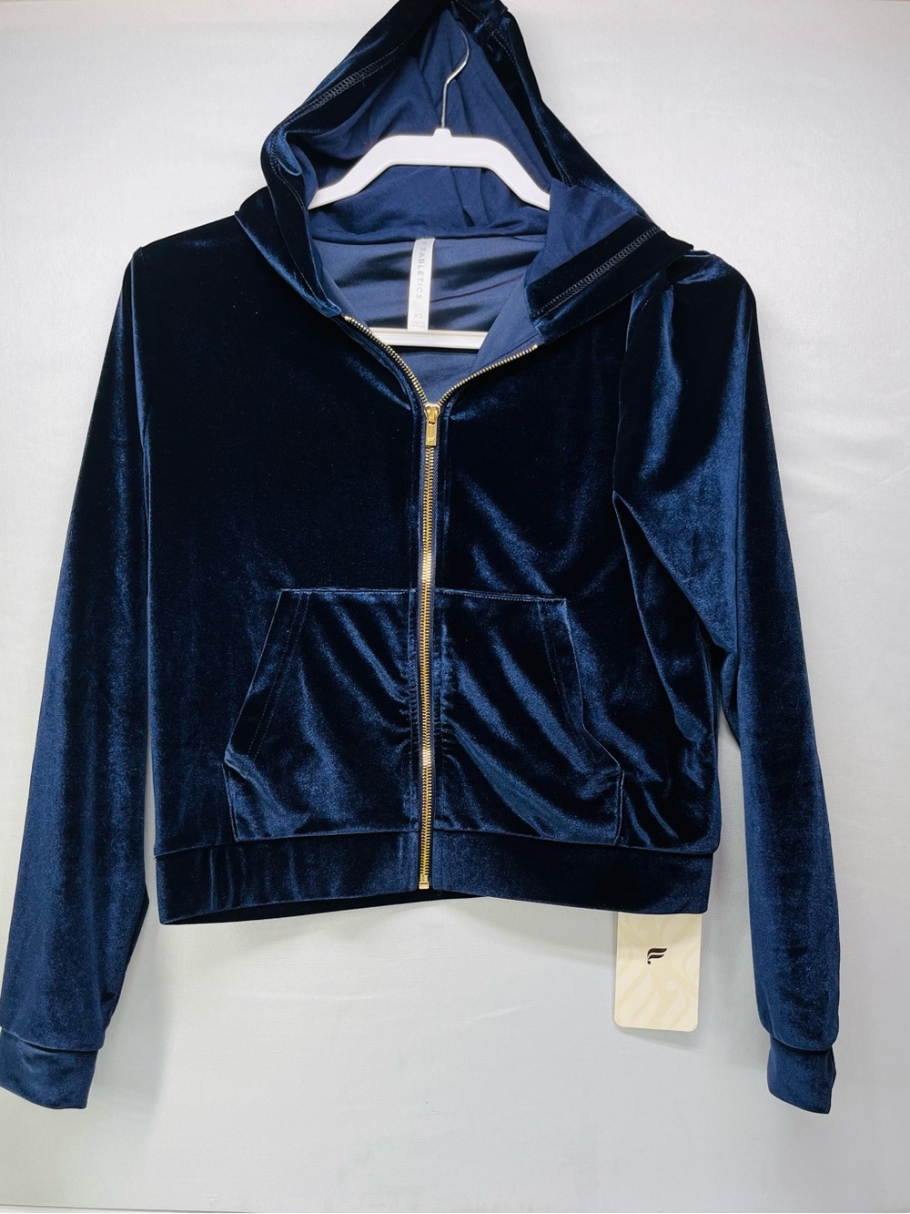 Fabletics Navy Velour Zip Hoodie with Gold Hardware